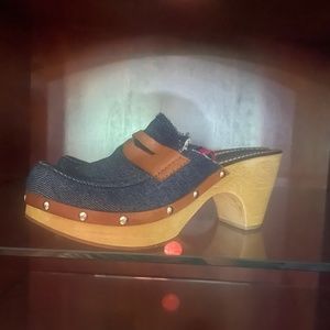 Nine West Denim and Wooden Clogs